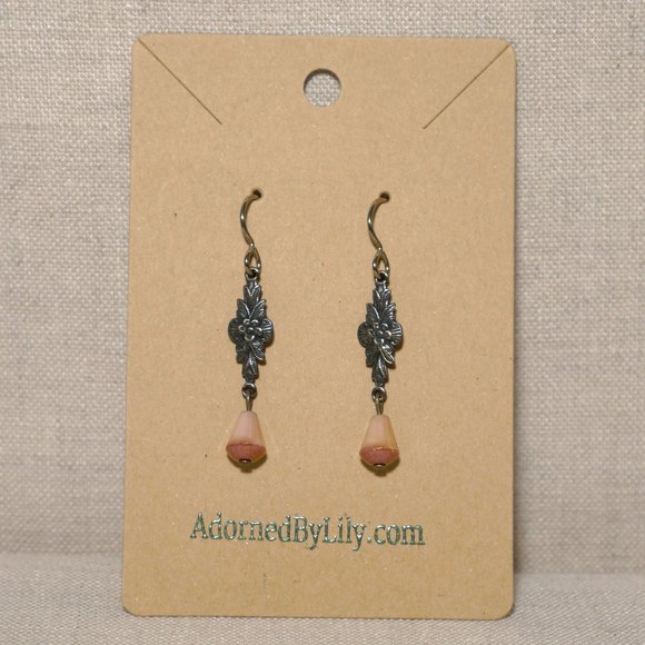 Hand Crafted Handmade Earrings Pink Victorian Style Dangle Earrings - Picture 2 of 5